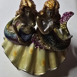 Decorative Figural Mermaid Hinged Box with Multicolor Tails